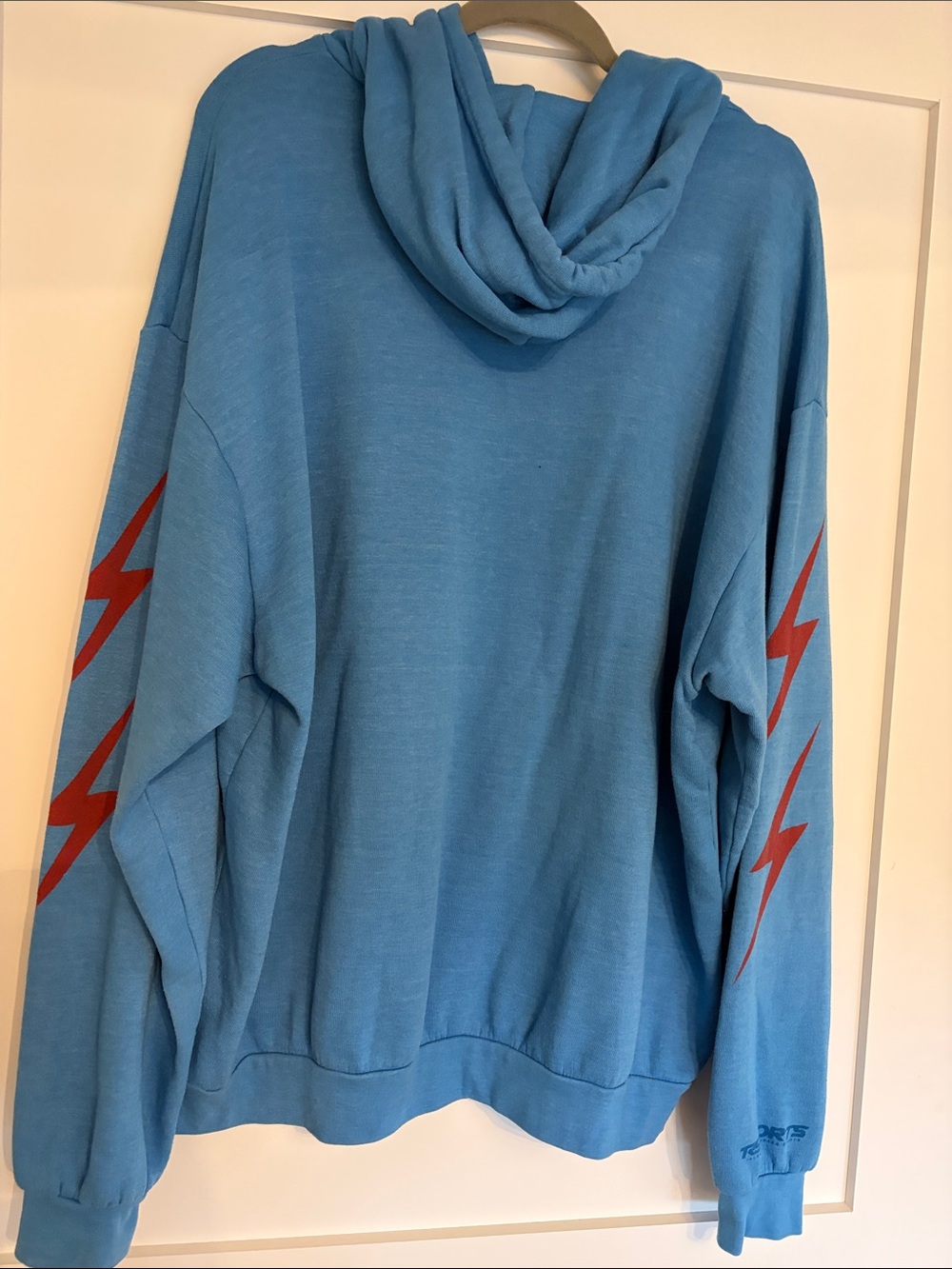 Aviator Nation Sky Blue Hoodie with Retro Red and Yellow Rolling Stone Logo - Picture 2 of 3